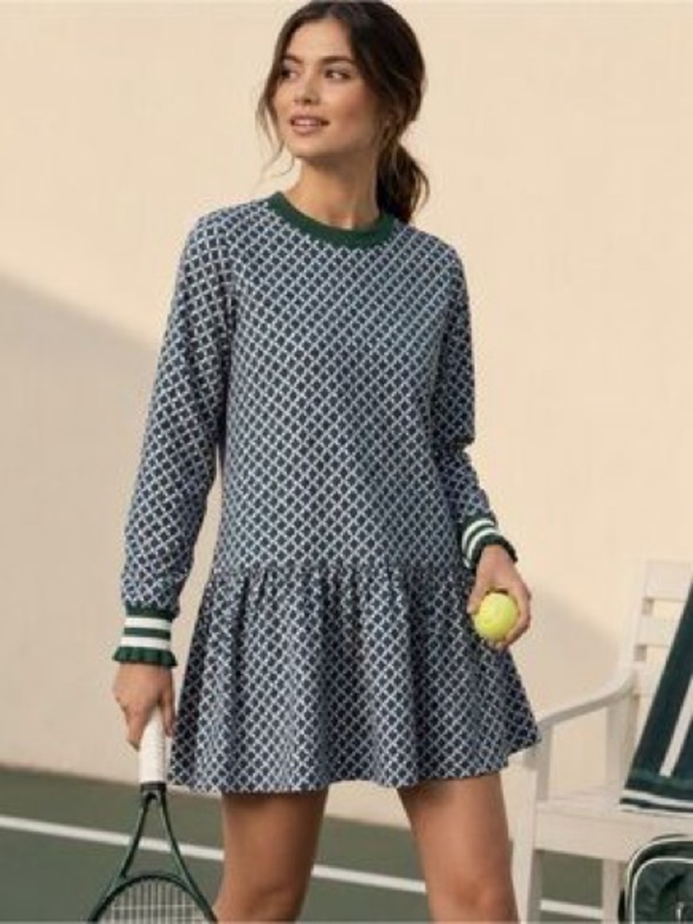 Addison Bay Vine Dress Active Crepe Navy Trellis Geometric Mini Drop Waist XS